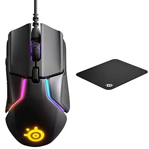 Produktbild: SteelSeries Rival 600 – Gaming-Maus – 12.000 CPI TrueMove3+ Dual Optical Sensor – 0,05 Lift-off-Distanz – Gewichtssystem & QcK - Gaming-Mauspad - 320mmx270mmx2mm - Stoff - Gummiunterseite - Schwarz