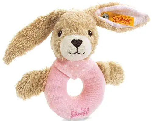 Produktbild: Steiff Hoppel Hase Greifling mit Rassel, Süßes Stofftier, Jungen, Mädchen & Babys ab 0 Monaten, Greifring, Kuschelfreund 12 cm klein, 237591, Rosa