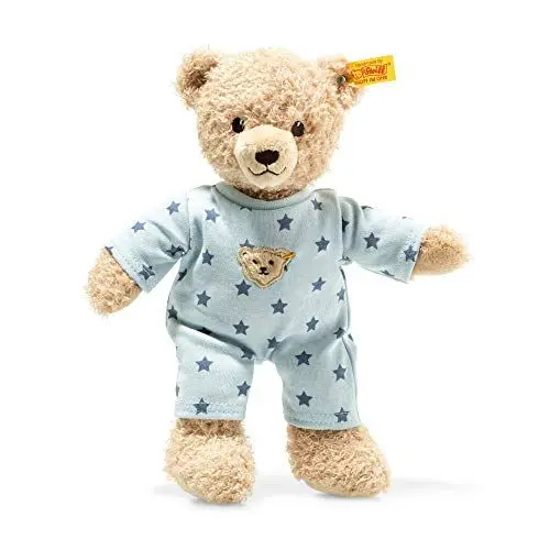 Produktbild: Steiff Teddy and Me Teddybär Junge Baby mit Schlafanzug 25 cm, Teddybär mit blauem Schlafanzug, Kuscheltier für Babys, Plüschtier für babysanfte Haut, waschmaschinenfest
