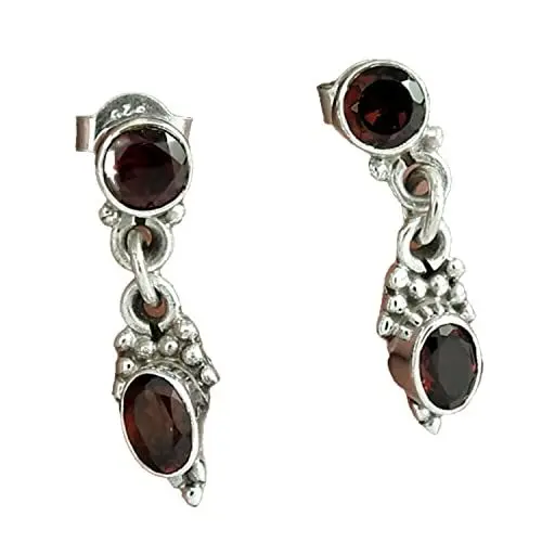 Produktbild: Stein 925 Sterling Silber echter Granat Edelstein baumeln Schmetterling Ohrringe für Frauen