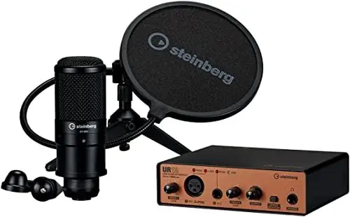 Produktbild: Steinberg UR12 Podcast Starter Pack - Zweikanal USB-2.0 Audio-Interface, ST-M01 Studio-Kondensatormikrofon und Popschutz plus Zubehör (inkl. Software-Paket mit WaveLab Cast, Cubase Al & Cubasis)