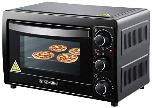 Produktbild: STEInBORG Mini Backofen 15 Liter Pizza-Ofen 3in1 Backofen Minibackofen Miniofen Krümelblech Ober-/Unterhitze Energiesparend 60 min.Timer