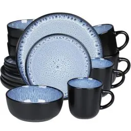 Produktbild: Steingut Geschirrset 4 Personen Greentainer 16-tlg - Hochwertiges Mediterranes Steingut Geschirr Set - Schüssel- und Teller und Tasse Set - Tafelservice 4 Personen - Service & Geschirrsets