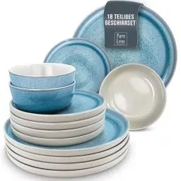 Produktbild: Steingut Geschirrset 6 Pers. Ibiza 18-tlg Hochwertiges Mediterranes TEST SEHR GUT Steingut Geschirr Set - Schüssel- und Teller Set - Tafelservice 6 Personen Geschirrsets Pure Living in Blau