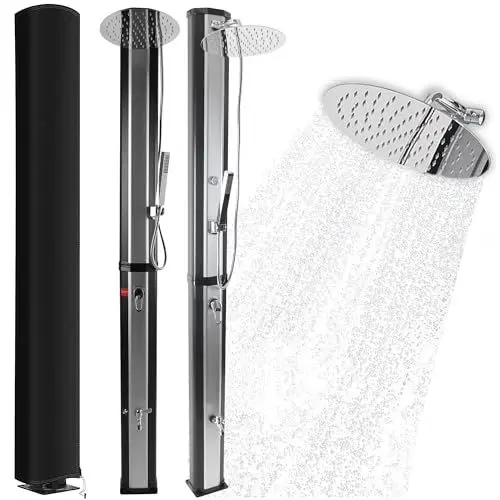 Produktbild: Steinkirch Solardusche Gartendusche Aussendusche Edelstahl Campingdusche 40l Outdoor Dusche Warmwasser Gartensolardusche Winterfest Handbrause Wasserhahn Thermometer XL Regenduschkopf 20 cm