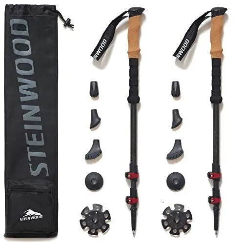Produktbild: Steinwood Premium Carbon Wanderstöcke Teleskop - Trekkingstöcke Damen & Herren - Wanderstock Carbon Ultraleicht mit Kork-Griff und Gummipuffer Set