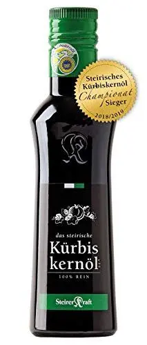 Produktbild: Steirisches Kürbiskernöl g.g.A. Premium – 100% Natürliches Kürbiskernöl aus der Steiermark, kaltgepresst, hoher Nährstoffgehalt, Ideal für Salate, Gerichte & als Zutat (250 ml)