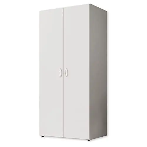 Produktbild: Stella Trading BASE Zeitloser Kleiderschrank in drei verschiedenen Größen - Vielseitiger Drehtürenschrank in Weiß - 80 x 177 x 52 cm (B/H/T)