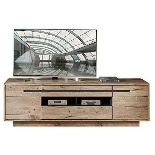 Produktbild: Stella Trading BELLANO TV-Lowboard in Viking Eiche Optik, Graphit - Moderner TV Schrank mit Schubladen und viel Stauraum für Ihr Wohnzimmer - 205 x 63 x 44 cm (B/H/T)