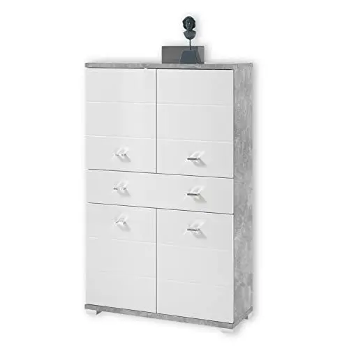 Produktbild: Stella Trading Badezimmer Highboard in Beton-Optik, Weiß - Moderner Badezimmerschrank Bad Schrank mit viel Stauraum - 76 x 123 x 31 cm (B/H/T)