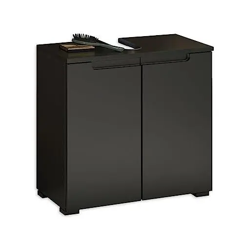 Produktbild: Stella Trading Badezimmer Waschbeckenunterschrank in Schwarz matt - Bad Unterschrank Badezimmerschrank mit viel Stauraum - 60 x 57,5 x 32 cm (B/H/T)