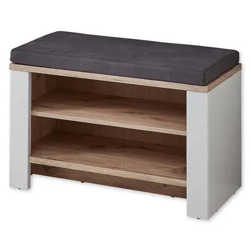 Produktbild: Stella Trading Dijon Schuhbank mit Sitzfläche in Ashgrey, Viking Oak Optik - Moderne Sitzbank mit Stauraum für Flur und Garderobe - 81 x 52 x 38 cm (B/H/T)