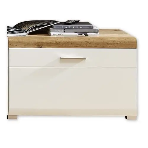 Produktbild: Stella Trading Fun Plus Unterteil weiss mit schönem Eiche-Dekor Oberboden - hochwertiges Low-Board für Ihr Wohnzimmer - 80 x 51 x 47 cm (B/H/T)