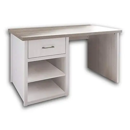 Produktbild: Stella Trading Jugendzimmer Schreibtisch im Landhausstil - praktischer Computertisch in Pinie Weiß / Trüffel - 144 x 77 x 81 cm (B/H/T)
