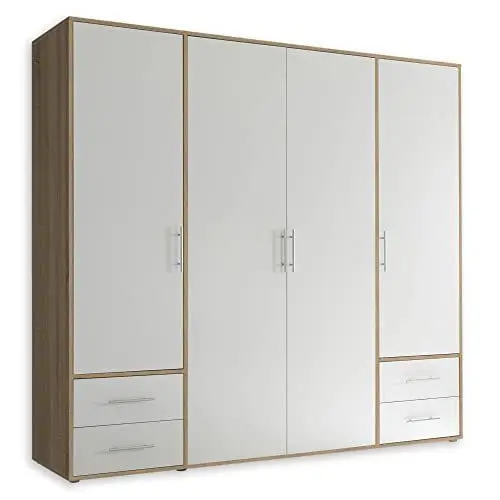 Produktbild: Stella Trading Kleiderschrank in Eiche Sonoma Optik, Weiß - Vielseitiger Drehtürenschrank 4-türig mit viel Stauraum für Ihr Schlafzimmer - 206 x 195 x 60 cm (B/H/T)