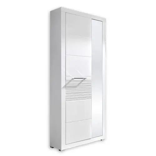 Produktbild: Stella Trading LIFE Garderobenschrank, weiss hochglanz - Moderner Flurgarderoben Schrank mit Spiegeltür - 72 x 201 x 37 cm (B/H/T)