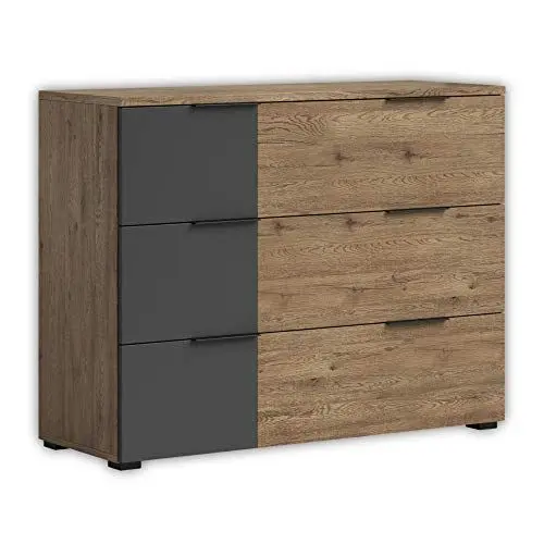 Produktbild: Stella Trading LINEA Moderne Schlafzimmer Kommode in Bartex Eiche Optik, Graphit - stilvolles & ausdrucksstarkes Sideboard für Ihr Schlafzimmer - 120 x 89 x 40 cm (B/H/T)