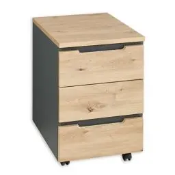 Produktbild: Stella Trading Memphis Rollcontainer Schreibtisch in Artisan Eiche Optik, Graphit - Mobiler Büroschrank mit Schubladen - 45 x 66 x 55 cm (B/H/T)