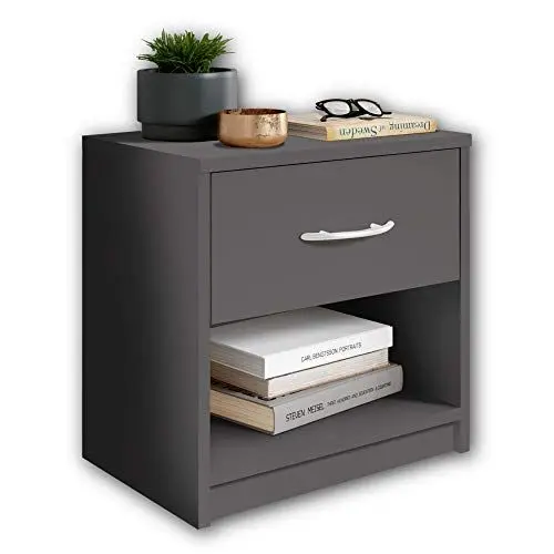 Produktbild: Stella Trading PEPE Nachttisch Graphit - Schlichter Nachtschrank mit einer Schublade passend zu jedem Bett & Schlafzimmer - 39 x 41 x 28 cm (B/H/T)