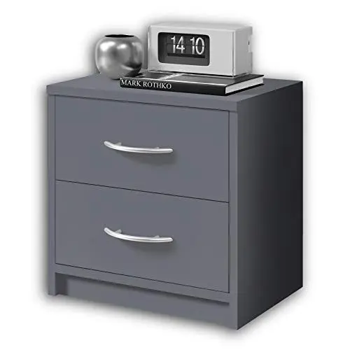 Produktbild: Stella Trading PEPE Nachttisch Graphit - Schlichter Nachtschrank mit zwei Schubladen passend zu jedem Bett & Schlafzimmer - 39 x 39 x 28 cm (B/H/T)