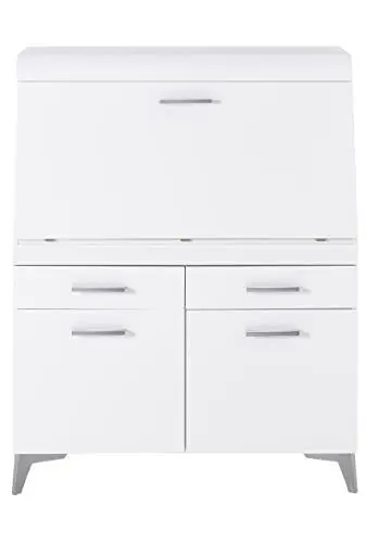 Produktbild: Stella Trading SECRET Sekretär Schreibtisch Kommode in Weiß matt, Weiß - platzsparender Computertisch Schrank mit Schubladen - 98 x 124 x 42 cm (B/H/T)