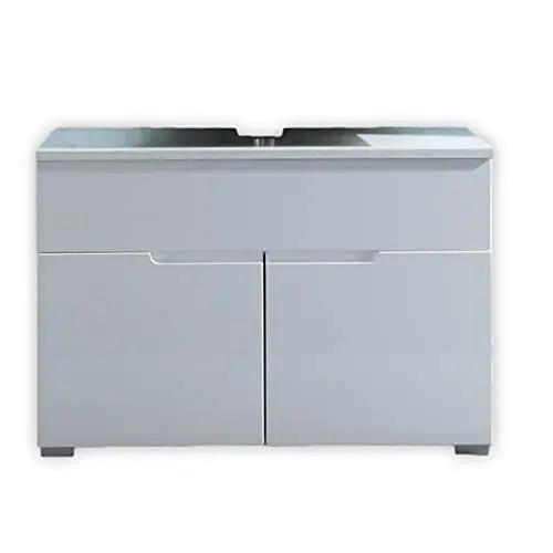 Produktbild: Stella Trading SPICE Badezimmer Waschbeckenunterschrank in Weiß Hochglanz - Bad Unterschrank mit viel Stauraum - 80 x 54 x 46 cm (B/H/T)