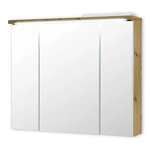 Produktbild: Stella Trading Spiegelschrank Bad mit LED-Beleuchtung in Artisan Eiche Optik, Weiß - Moderner Badezimmerspiegel Schrank mit viel Stauraum - 80 x 69 x 20 cm (B/H/T)