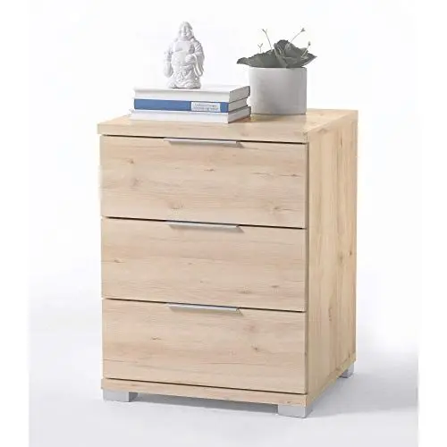 Produktbild: Stella Trading Universal Nachttisch in Edelbuche Optik - Moderner Nachtschrank mit drei Schubladen für Ihr Boxspringbett - 46 x 61 x 42 cm (B/H/T)