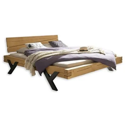 Produktbild: Stella Trading WORB Modernes Massivholzbett 180x200 - Komfortables & hochwertiges Balkenbett aus massiver Fichte - 202 x 85 x 230 cm (B/H/T)