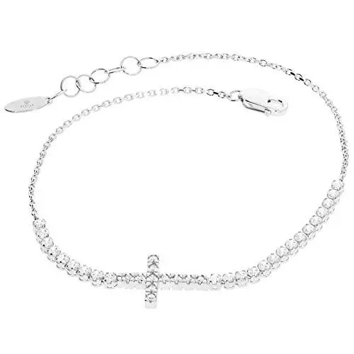 Produktbild: Stella-Jewellery 585er Weißgold Armband mit Kreuz und Zirkonia