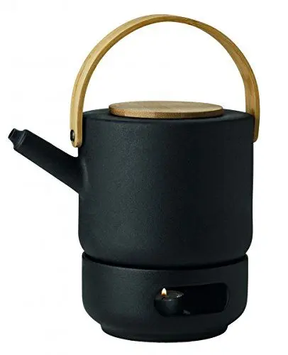Produktbild: Stelton Theo Set Teekanne 1,25 Liter und Stövchen aus Steingut schwarz