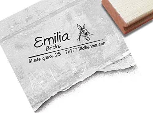 Produktbild: Stempel Adressstempel Firmenstempel personalisiert Familienstempel mit Wunschtext HASE Feldhase Bunny Osterhase - Name Adresse Anschrift - für Kita Schule Beruf - von zAcheR - fineT (Adressstempel)
