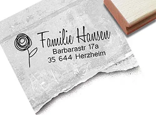 Produktbild: Stempel PERSONALISIERT - Adressstempel BLUME verspielt individuell - Firmenstempel Familienstempel Geschenk für Kinder - zAcheR-fineT