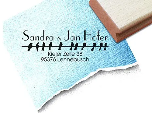 Produktbild: Stempel - Adressstempel VÖGEL individuell personalisiert - Holzstempel Familienstempel Firmenstempel, Name Adresse Anschrift für Kita Schule Beruf Familie Hobby - von zAcheR - fineT