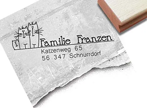Produktbild: Stempel - Individueller Adressstempel KATZEN-Familie, personalisiert - Familienstempel Firmenstempel Name Adresse Geschenk für Kinder - zAcheR-fineT