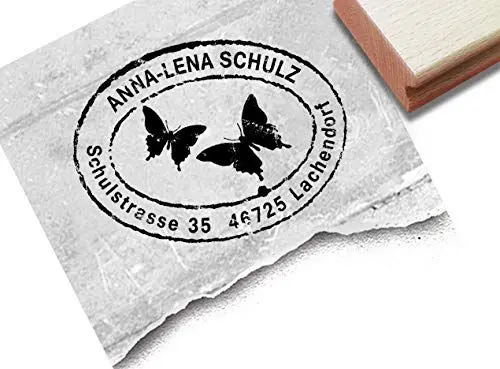 Produktbild: Stempel - Individueller Adressstempel SCHMETTERLINGE im Poststempel Look - personalisiert Familienstempel Firmenstempel, Geschenk - zAcheR-fineT