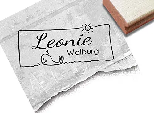 Produktbild: Stempel - Individueller Namensstempel WAL-Fisch - Kinderstempel personalisiert Name Tier, Geschenk für Kinder Kita Einschulung Schule - zAcheR-fineT