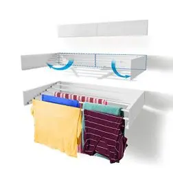 Produktbild: Step Up Wäscheständer - wandmontiert - ausziehbar - Wäscheständer klappbar, faltbar für drinnen oder draußen - platzsparendes, kompaktes Design, 25 kg Tragkraft, 6 m Leitung (70 cm - weiß)