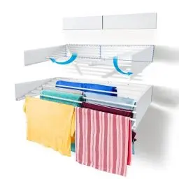 Produktbild: Step Up Wäscheständer - wandmontiert - ausziehbar - Wäscheständer klappbar, faltbar für drinnen oder draußen - platzsparendes, kompaktes Design, 30 kg Tragkraft, 8.4 m Leitung (120 cm - weiß)