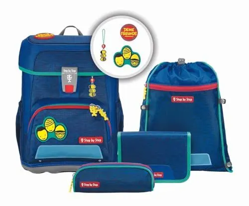 Produktbild: Step by Step Schulranzen-Set Cloud Limited Edition „Deine Freunde“ 5-teilig, ergonomischer Tornister, höhenverstellbar mit Hüftgurt, für die Grundschule, ab der 1. Klasse, 19L, blau-rot-türkis