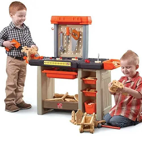 Produktbild: Step2 Handyman Workbench Werkbank für Kinder | Werkzeugbank in Orange mit 30-teiligem Zubehör Set & Behältern