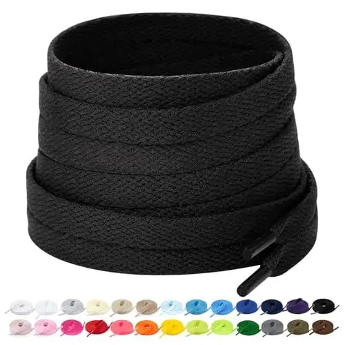 Produktbild: Stepace 2 Paar Flache Schnürsenkel, 8 mm Breite Premium Ersatz Schuhbänder für Turnschuhe, Sport, Freizeitschuhe Schwarz 160cm