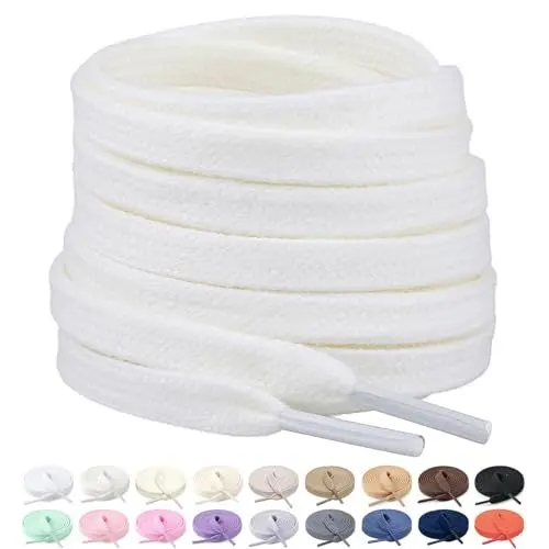 Produktbild: Stepace 2 Paar Flache Schnürsenkel aus 100% Baumwolle, 8 mm breite Reißfeste Schuhbänder für Sneakers, Sportschuhe, Turnschuhe Off White 100