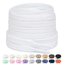 Produktbild: Stepace 2 Paar Flache Schnürsenkel aus 100% Baumwolle, 8 mm breite Reißfeste Schuhbänder für Sneakers, Sportschuhe, Turnschuhe Weiß 120