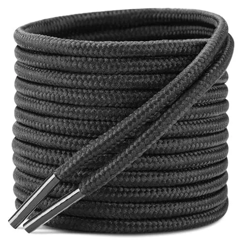 Produktbild: Stepace 2 Paar - Premium Runde Schnürsenkel ( Ø3.5 und 4 mm ) für Arbeitsschuhe, Stiefel, Outdoorschuhe und Sportschuhe reißfeste Schuhbänder Ersatz Shoelaces aus Polyester Schwarz 40