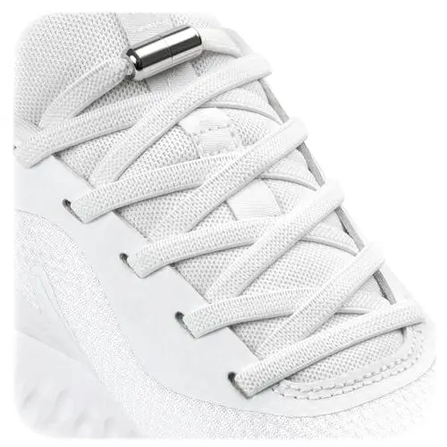 Produktbild: Stepace Elastische Schnürsenkel mit Metallkapseln, Schnürsenkel ohne binden für Kinder Erwachsene Sneaker, 2 Paar flach, mit Drehverschluss Weiß