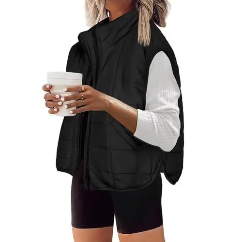 Produktbild: Steppweste Damen Kurz Reissverschluss Daunenweste Elegant Steppweste Damen Leicht Mit Taschen Damen Weste Mit Stehkragen Puffer Weste Jacke Winter Warm Daunenmantel Frauen Ärmellos Westen
