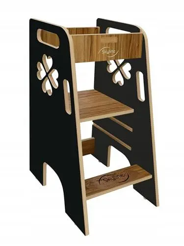 Produktbild: Stepup Baby Montessori Lernturm Kleinkind Trittstufe mit Verstellbarer Höhe und Sicherheitsschiene Kitchen Helper Für Babys Küchenhelfer Trittschemel (Schwarz&Braun (Glied))