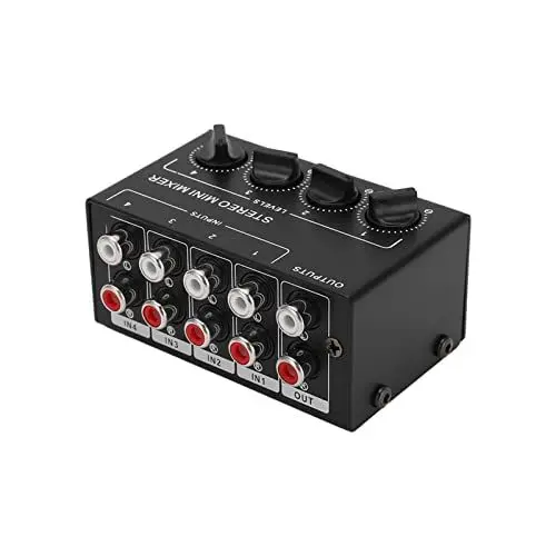 Produktbild: Stereo-Mixer Mini-Passiv-Mixer 4 Kanäle 1 in 4 Out Audio Rechtsdrehungseinstellung für Computer-Telefon-Tablet-CD-Player