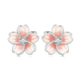 Produktbild: Sterling Silber Ohrringe für Damen, Kleine Kirschblüten hypoallergene Stecker Ohrstecker Schmuck Geschenk für Mädchen und Schwestern